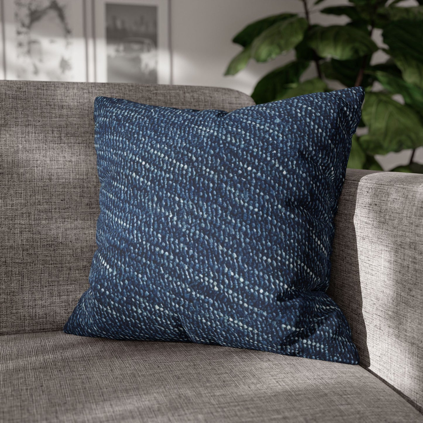 Denim-Inspired Design - Distinct Textured Fabric Pattern - Spun Polyester Square Pillow Case