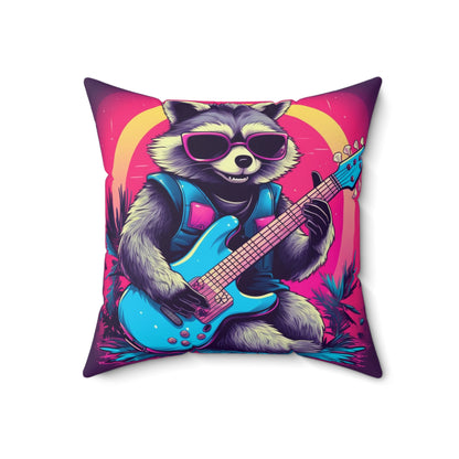 Guitar-Playing Raccoon: Furry Star of Rock Music Spun Polyester Square Pillow