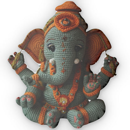 Amigurumi Ganesha, Shaped Pillow, Faux Crochet Plush Gift