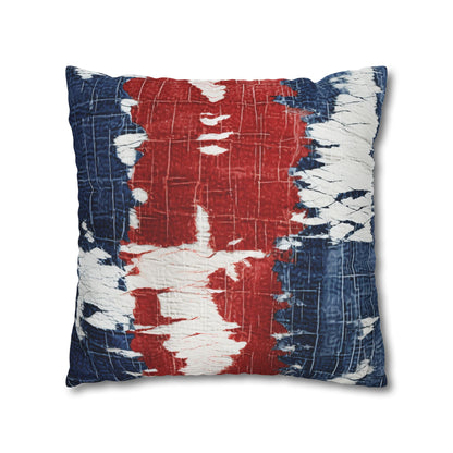 Patriotic Red, White & Blue: Distressed Denim-Style, Torn Fabric - Spun Polyester Square Pillow Case