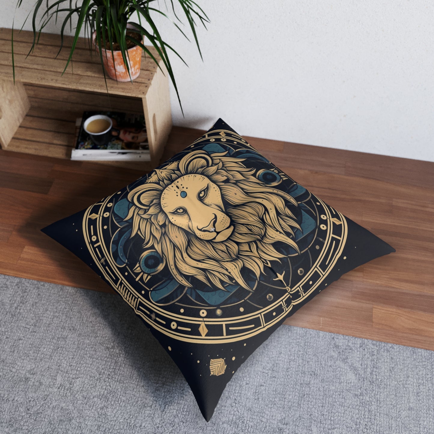 Leo Zodiac Sign - Mystic Circle Astrology Art Cosmic constellation - Tufted Floor Pillow, Square