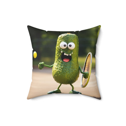 Pickle Playing Pickleball: Serve, Paddle, Game - Court Sport - Spun Polyester Square Pillow