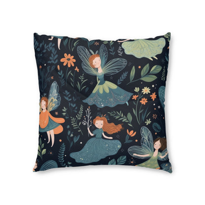 Enchanting Fairy Tale Pattern - Vibrant & Magical Fairies - Tufted Floor Pillow, Square