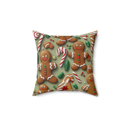 Gingerbread Man Christmas Cookie - Tree - Candy Cane - Spun Polyester Square Pillow