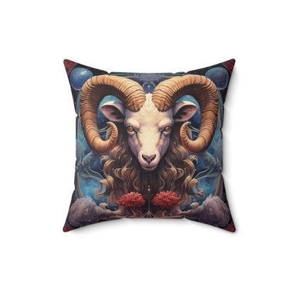 Aries Zodiac Ram - Vibrant Astrological Sign Cosmic Space Symbol - Spun Polyester Square Pillow