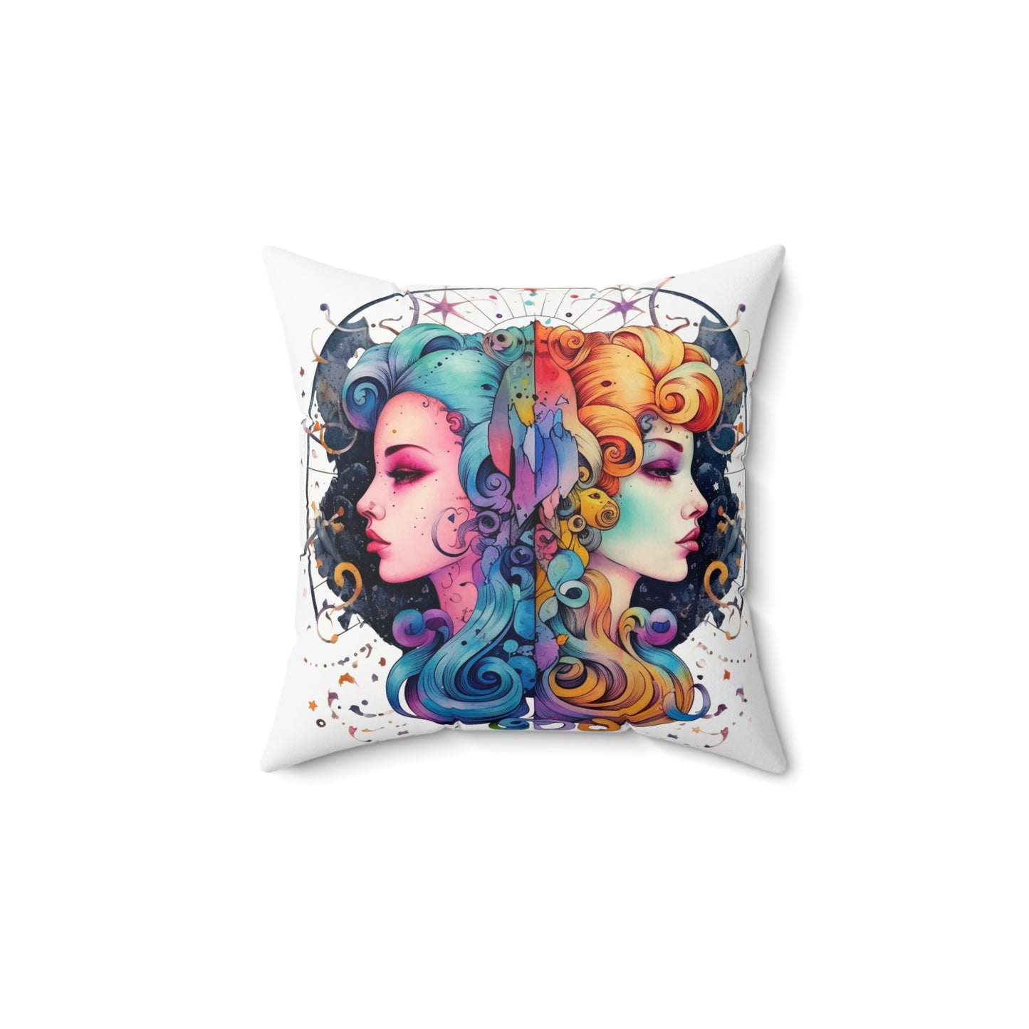 Graffiti Gemini Zodiac Sign - Astrology, Twins Symbol - Spun Polyester Square Pillow