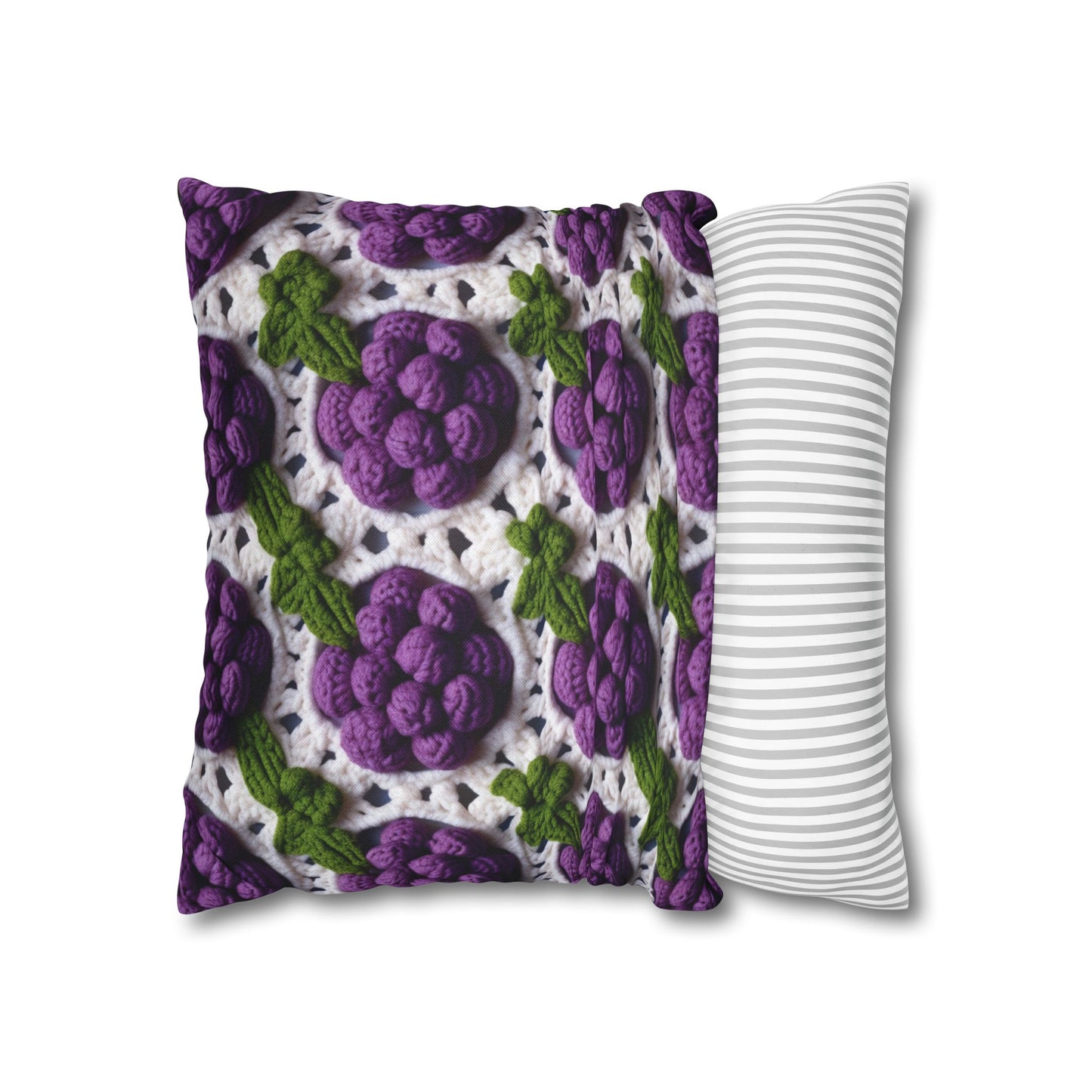 Crochet Grapes Pattern - Granny Square Design - Fresh Fruit Pick - Orchard Purple Snack Food - Spun Polyester Square Pillow Case