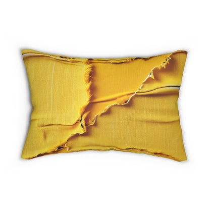 Banana Yellow Lemon: Bold Distressed, Denim-Inspired Fabric - Spun Polyester Lumbar Pillow