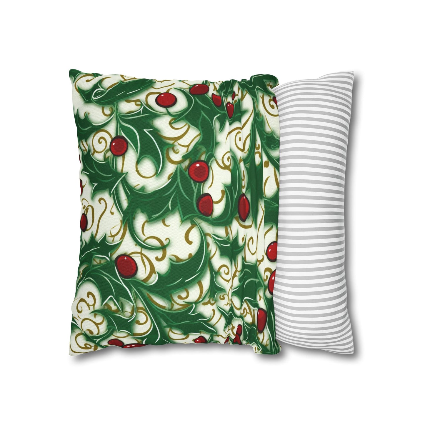 Holiday Elegance: Christmas Holly Swirls Design - Spun Polyester Square Pillow Case