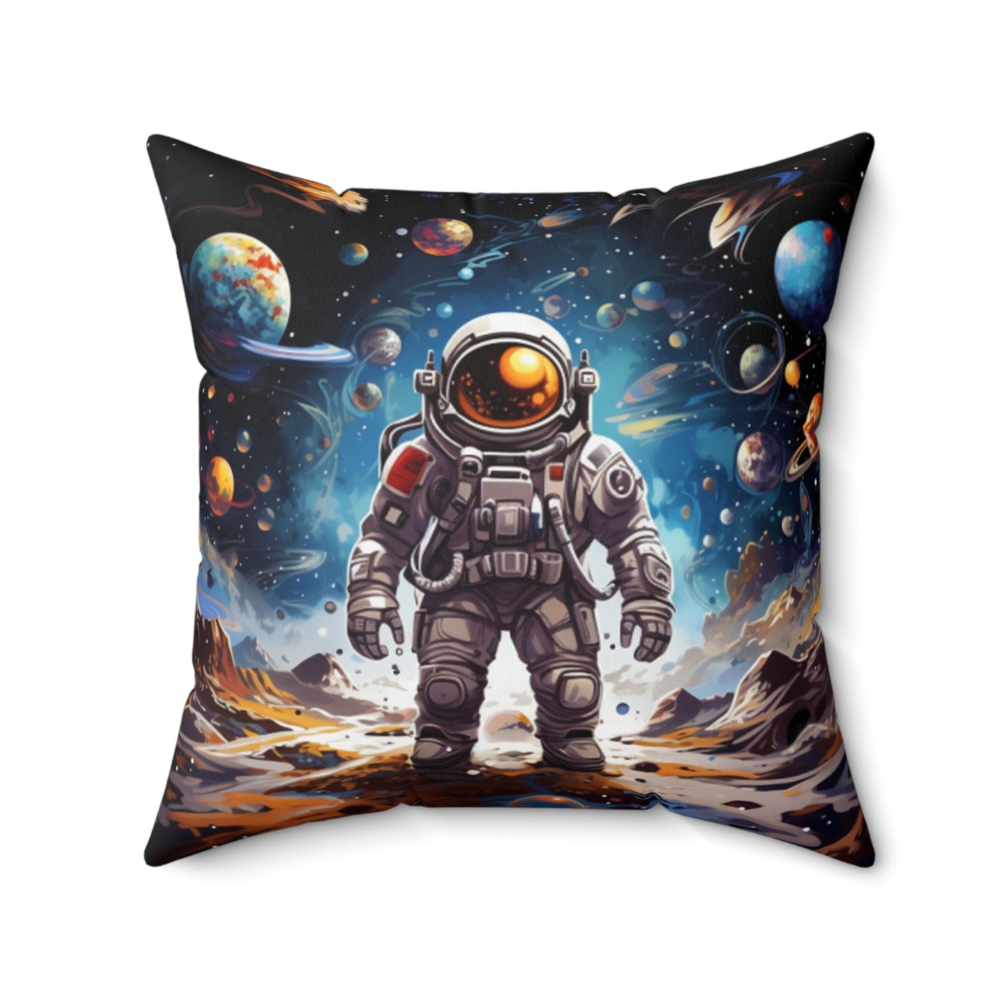 Galactic Voyage: Astronaut Journey in Celestial Star Cosmic Exploration - Spun Polyester Square Pillow