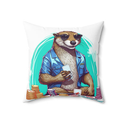 Otter Poker Player Champ Card Holder Graphic Spun Polyester Square Pillow