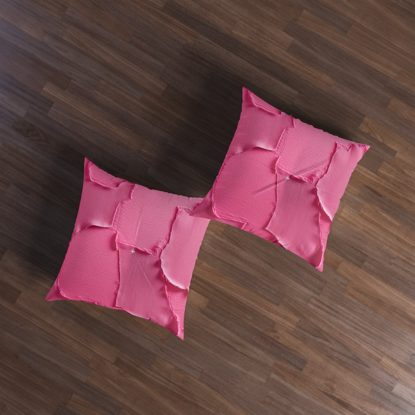 Distressed Neon Pink: Edgy, Ripped Denim-Inspired Doll Fabric - Tufted Floor Pillow, Square