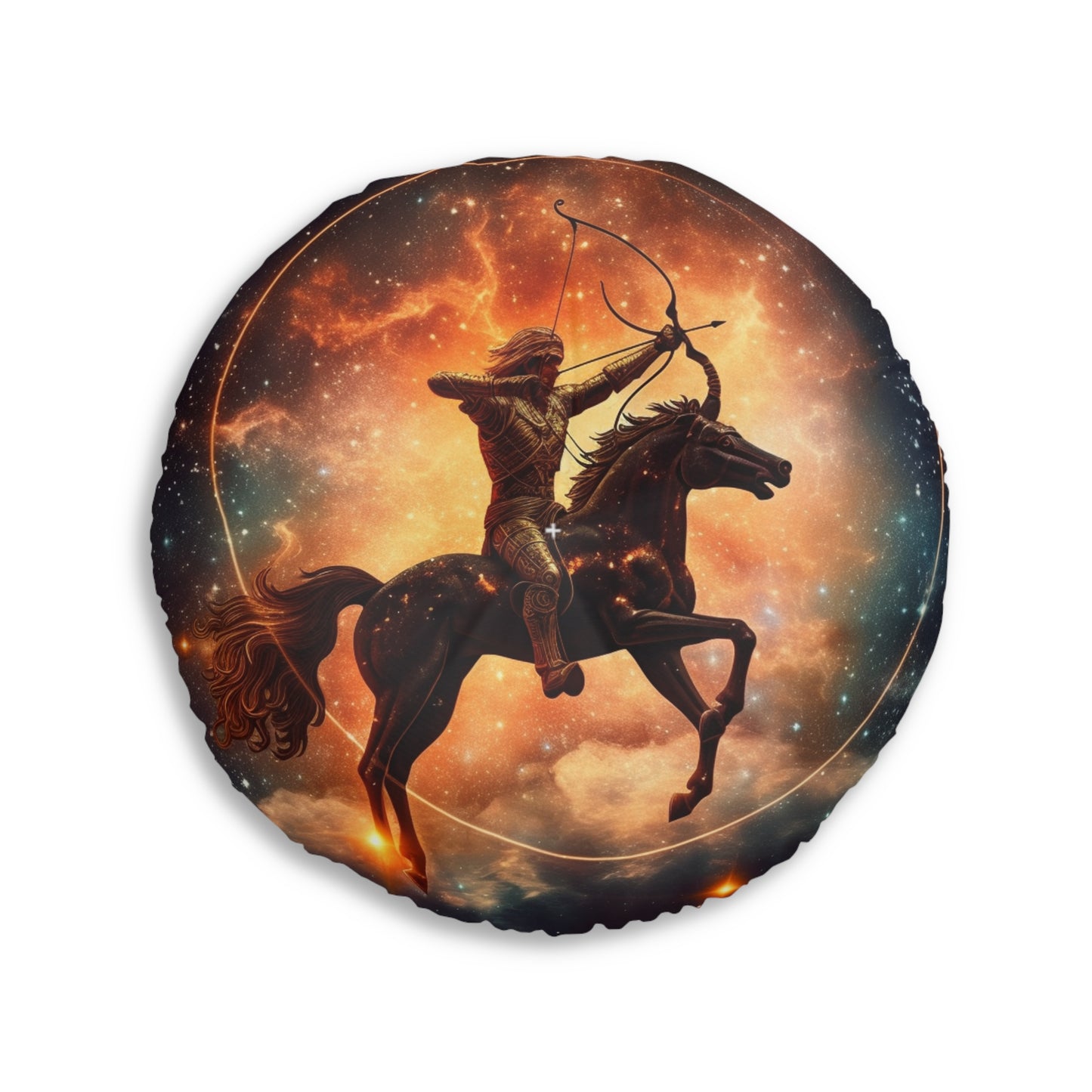 Sagittarius Constellation Totem - Archer in Action Zodiac Symbol - Tufted Floor Pillow, Round