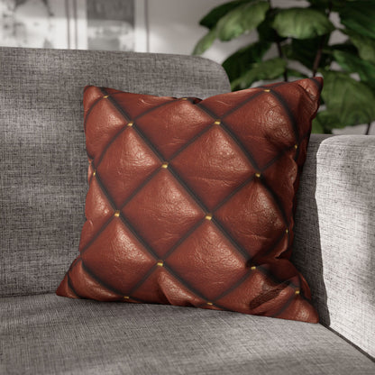 Brown Leather Cognac Pattern Rugged Durable Design Style - Spun Polyester Square Pillow Case