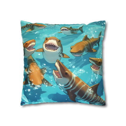 Tiger Shark: Ocean Marine Wildlife - Underwater - Spun Polyester Square Pillow Case