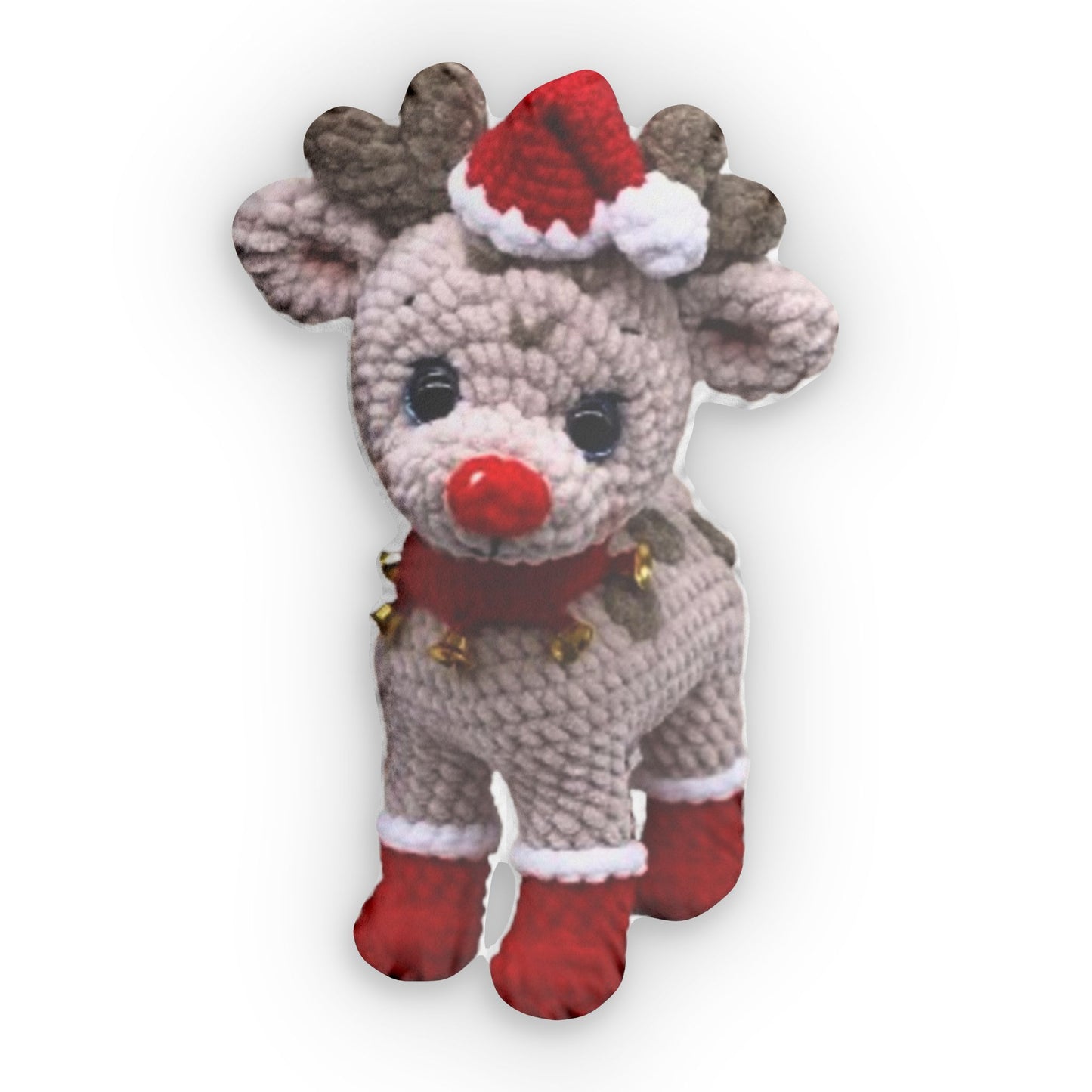 Crochet - Amigurumi Reindeer Soft Toy - Holiday Plushie - Winter Festive Crochet Reindeer, Plush Shaped Pillow