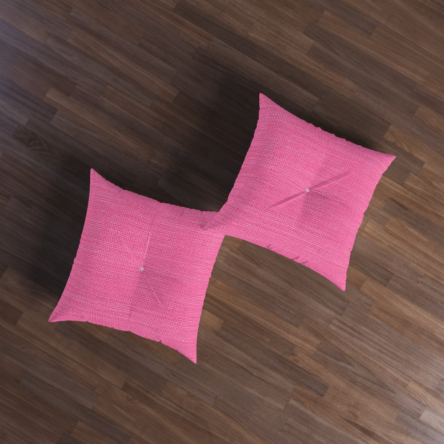 Doll-Like Pink Denim Designer Fabric Style - Tufted Floor Pillow, Square