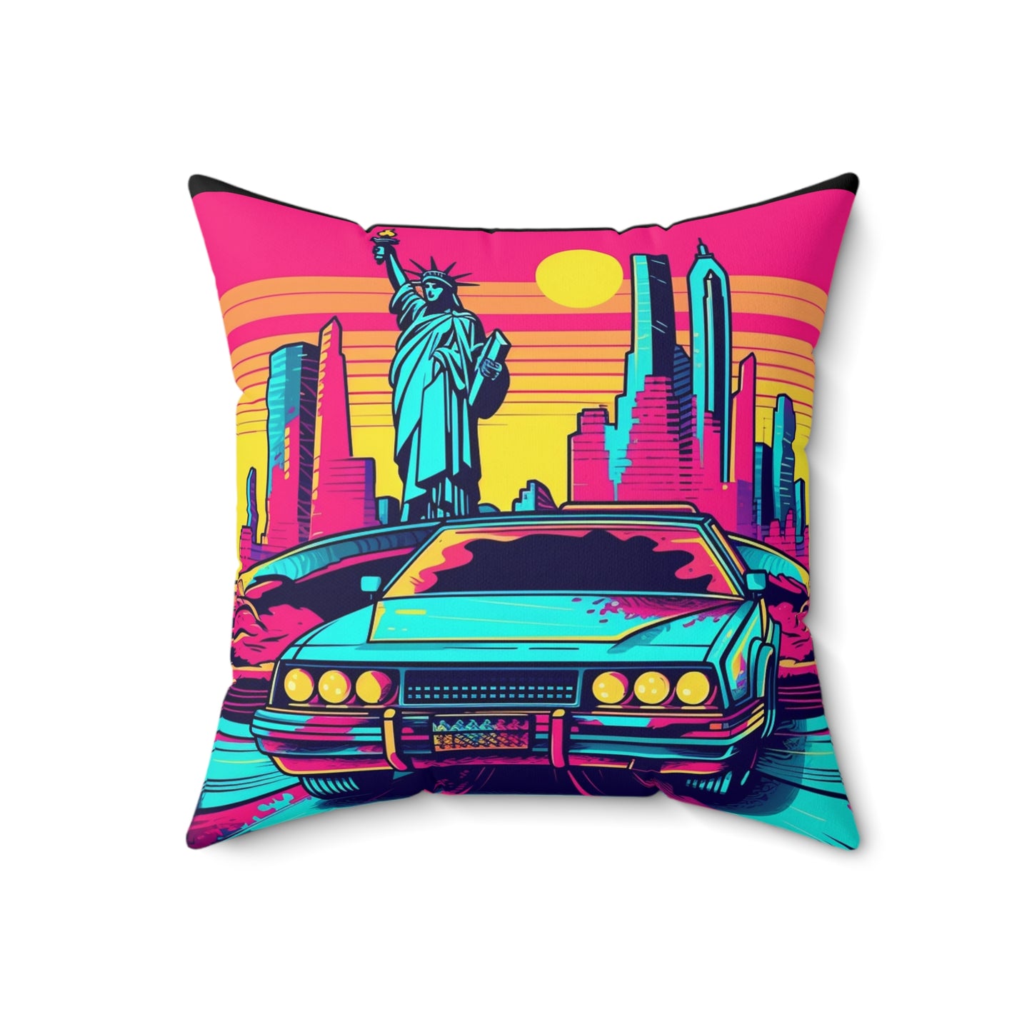 Statue of Liberty USA Car Drive Graphic Spun Polyester Square Pillow