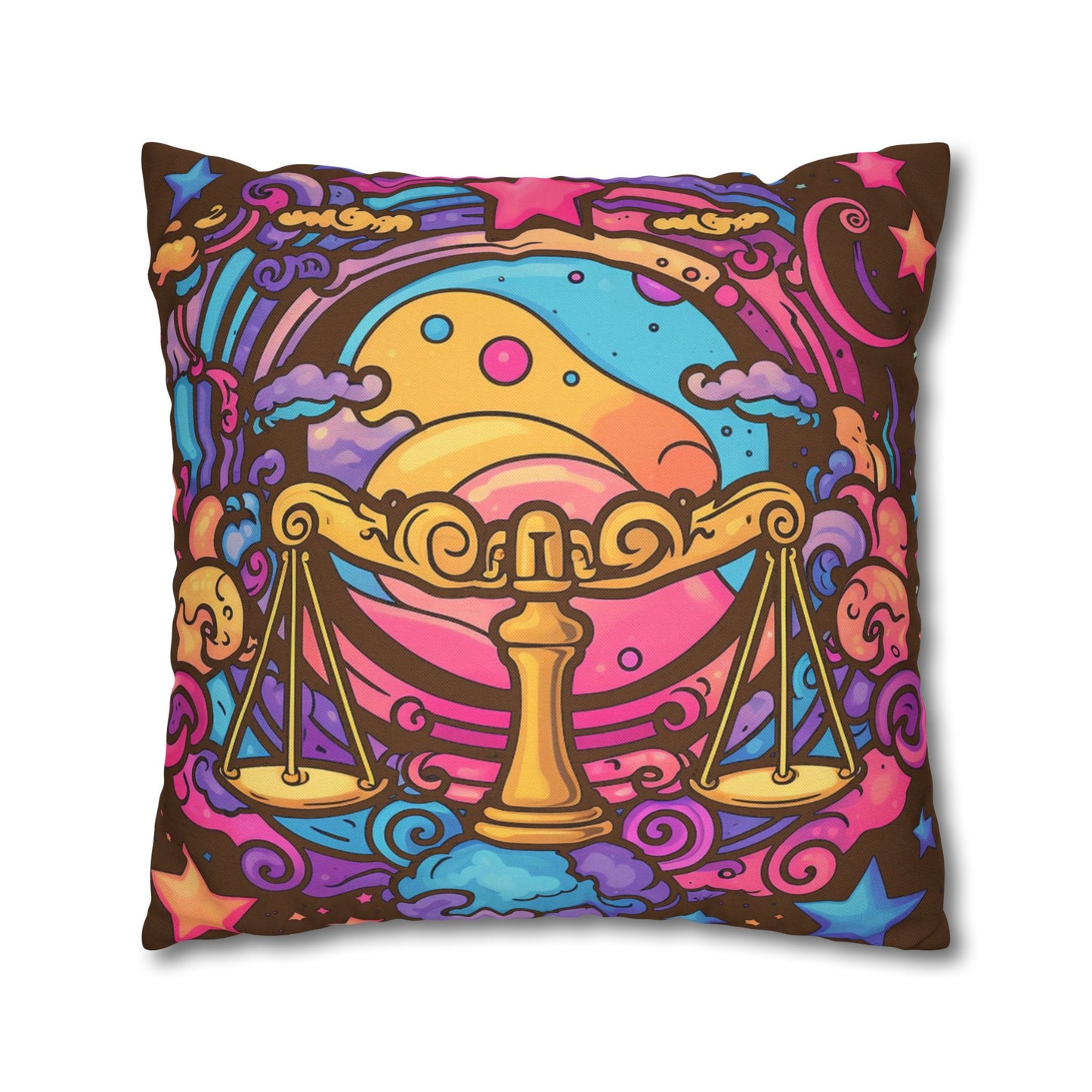 Cosmic Libra - Trippy Psychedelic Cartoon Art Zodiac Sign - Spun Polyester Square Pillow Case