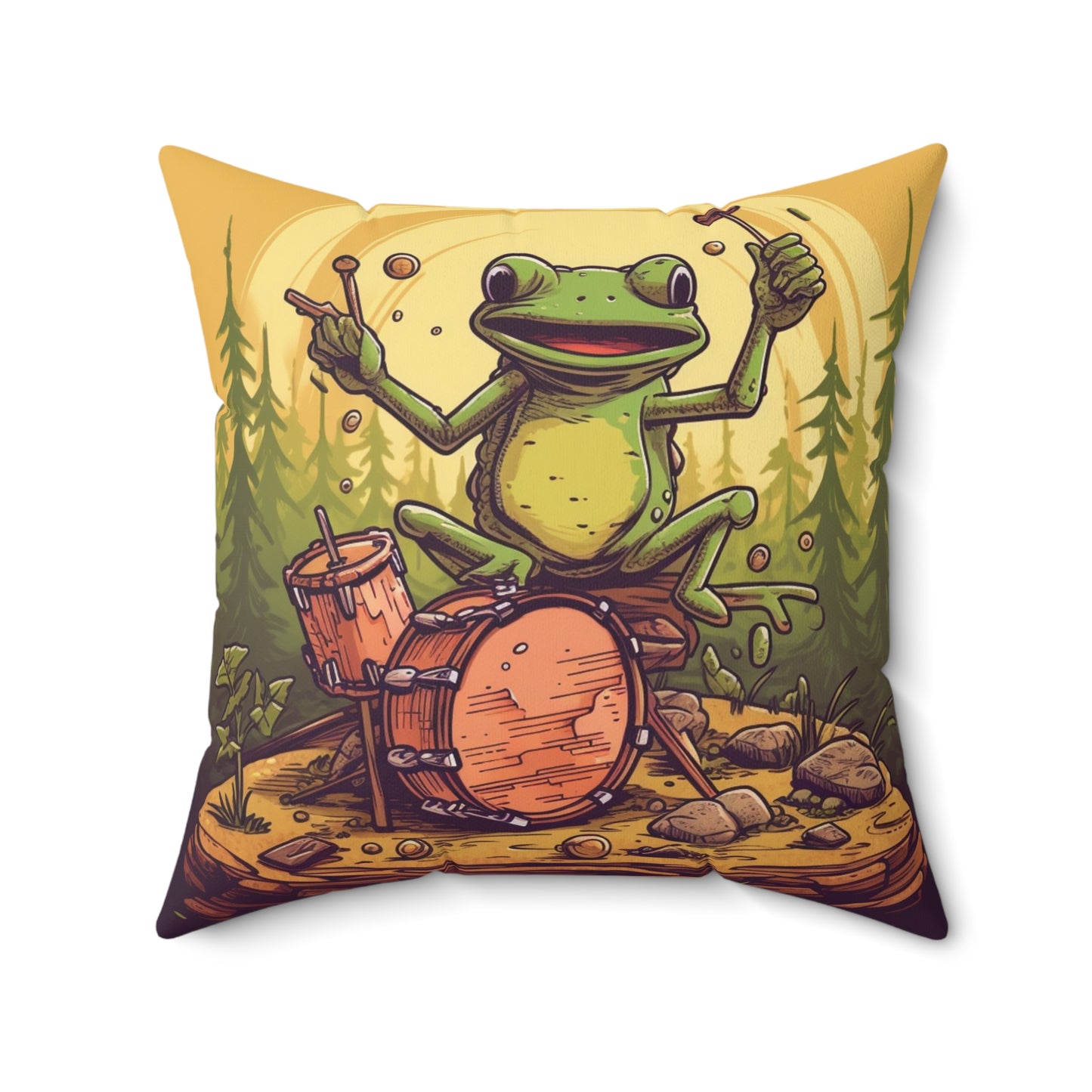 Frog Swamp Drum Player Music Graphic Spun Polyester Square Pillow