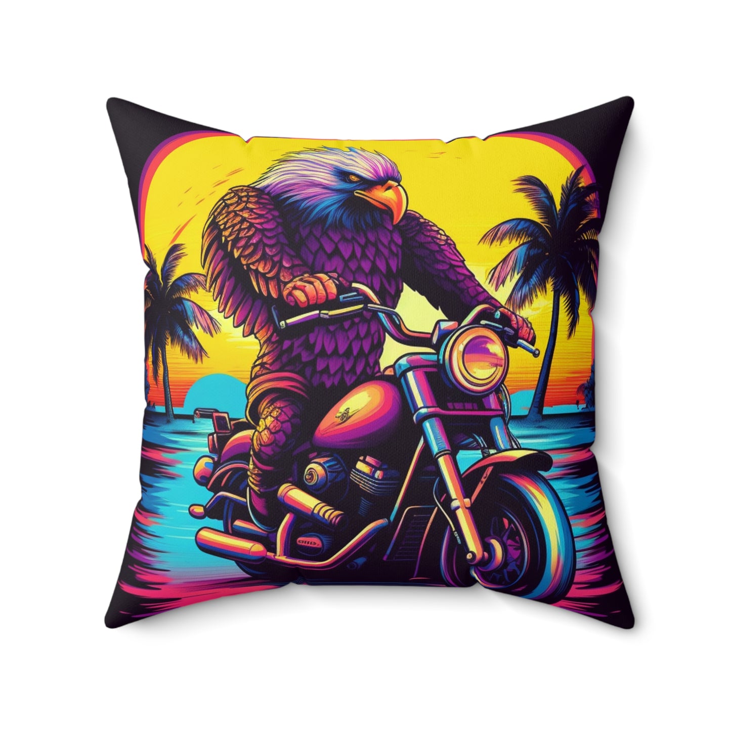 Rider Motorcycle American Bald Eagle Flyer US Graphic Spun Polyester Square Pillow