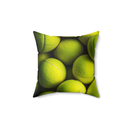 Tennis Ball Sport: Athlete Court Action, Rally & Serve - Spun Polyester Square Pillow