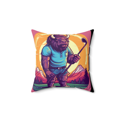 Golf Bison Buffalo USA Style Graphic Spun Polyester Square Pillow