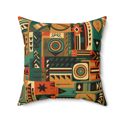 Earthy Tones Geometric Tribal-Inspired Pattern Design Spun Polyester Square Pillow