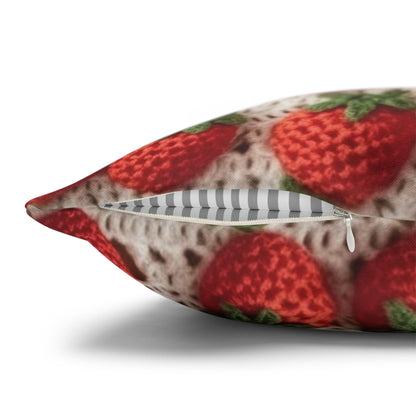 Strawberry Traditional Japanese, Crochet Craft, Fruit Design, Red Berry Pattern - Spun Polyester Square Pillow Case