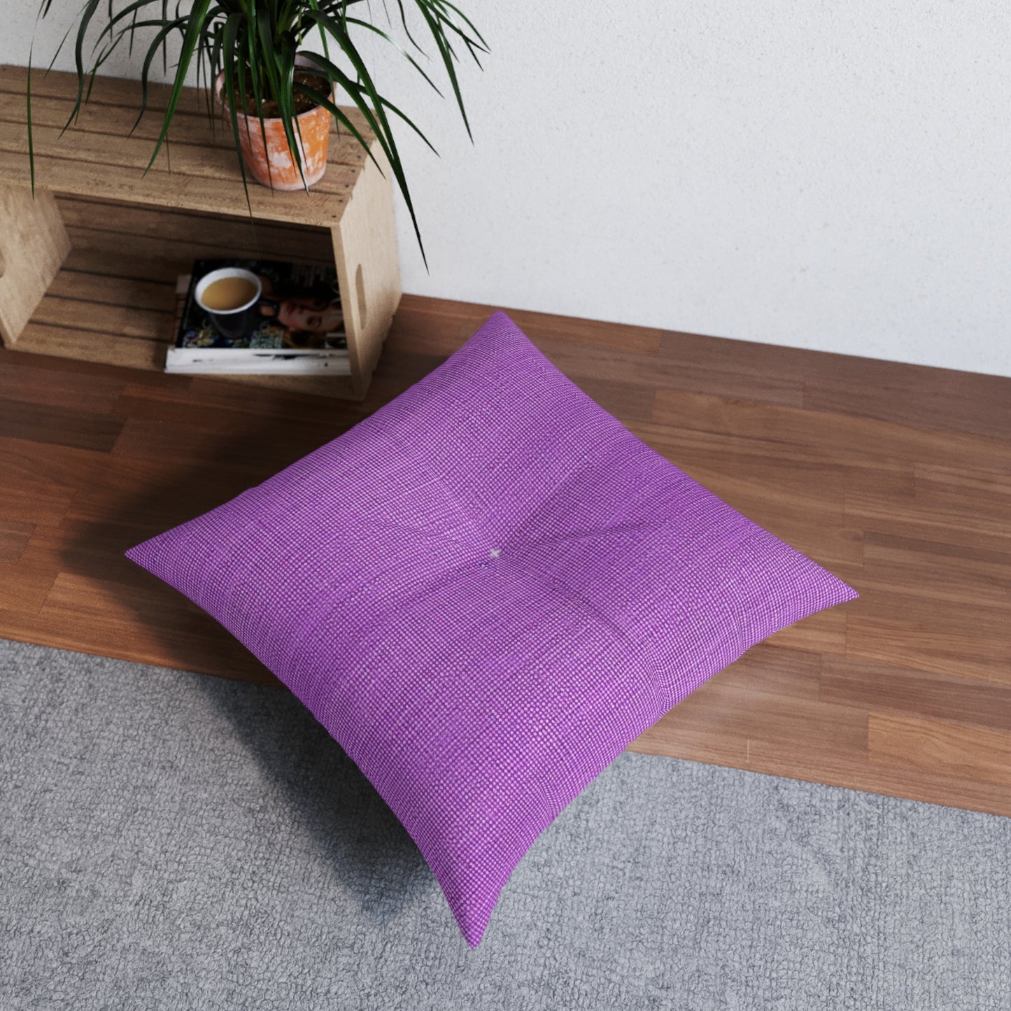 Hyper Iris Orchid Red: Denim-Inspired, Bold Style - Tufted Floor Pillow, Square