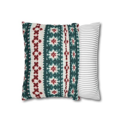 Christmas Knit Crochet Holiday, Festive Yuletide Pattern, Winter Season - Spun Polyester Square Pillow Case