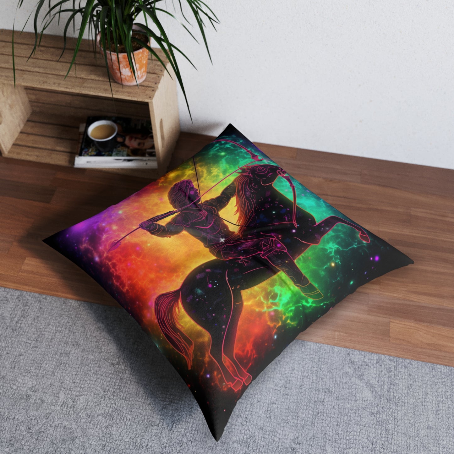 Colorful Sagittarius Zodiac Sign - Star Universe Theme - Floor Pillow, Square