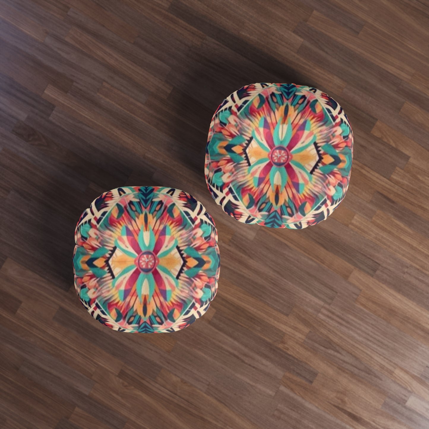 Boho Vibes: Handmade Summer Bohemian Print Pattern Artwork Tufted Floor Pillow, Round