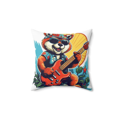 Red Panda Guitarist Rocker Music Spun Polyester Square Pillow