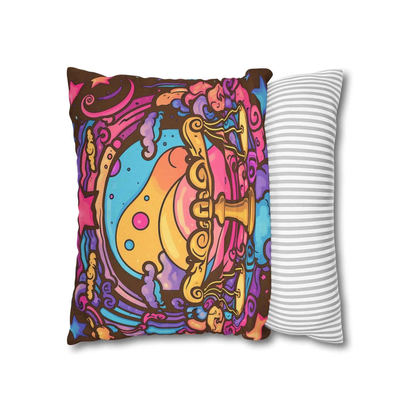 Cosmic Libra - Trippy Psychedelic Cartoon Art Zodiac Sign - Spun Polyester Square Pillow Case