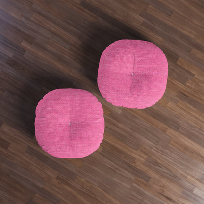 Doll-Like Pink Denim Designer Fabric Style - Tufted Floor Pillow, Round