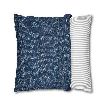 Denim-Inspired Design - Distinct Textured Fabric Pattern - Spun Polyester Square Pillow Case