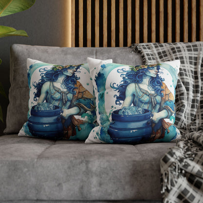 Artistic Aquarius Zodiac - Watercolor Water-Bearer Depiction - Spun Polyester Square Pillow Case