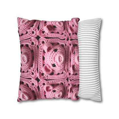 Crochet Pig Farm Animal Pink Snout Piggy Pattern - Spun Polyester Square Pillow Case