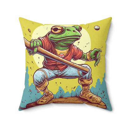 Baseball Frog Athlete Sports Amphibian Spun Polyester Square Pillow