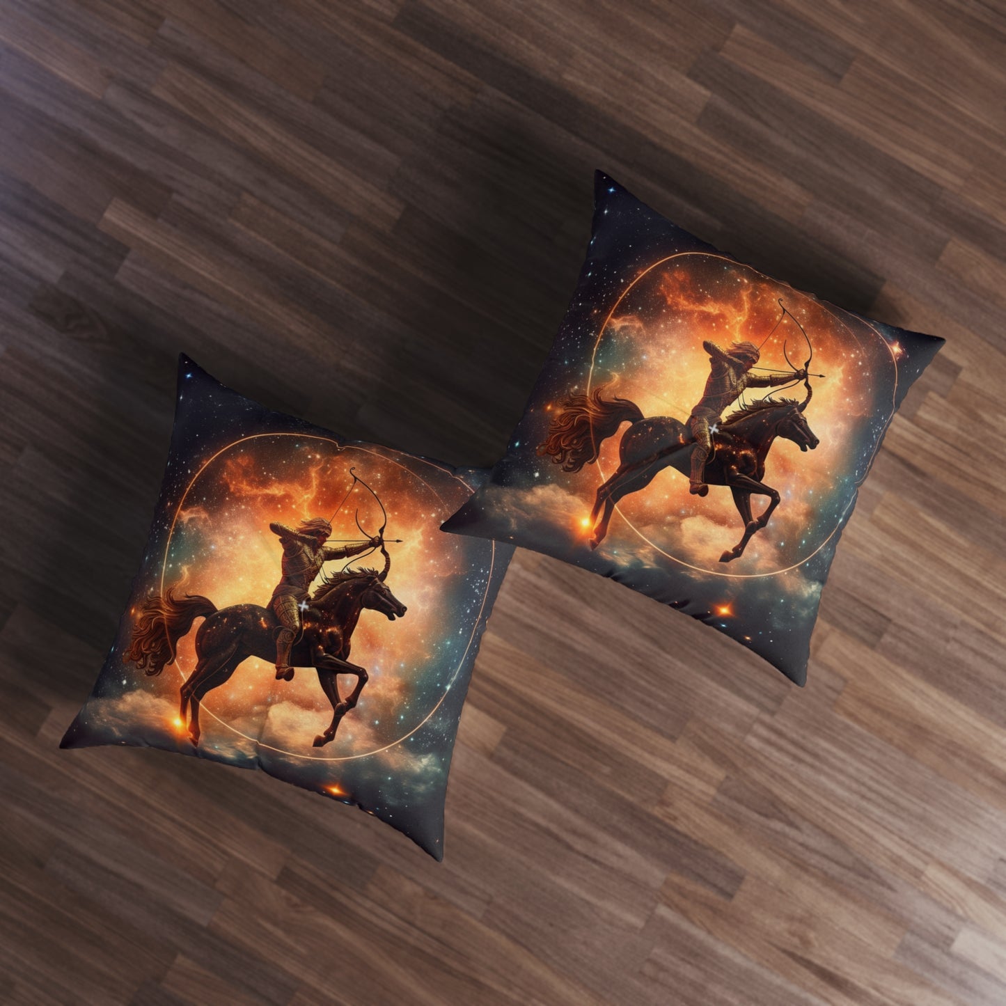 Sagittarius Constellation Totem - Archer in Action Zodiac Symbol - Tufted Floor Pillow, Square