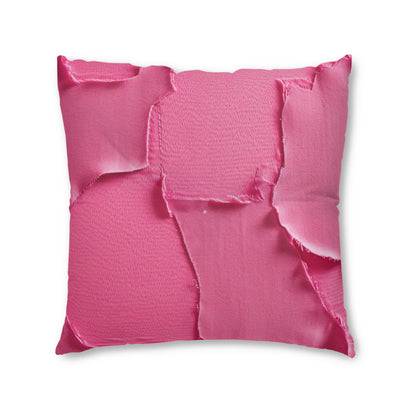 Distressed Neon Pink: Edgy, Ripped Denim-Inspired Doll Fabric - Tufted Floor Pillow, Square