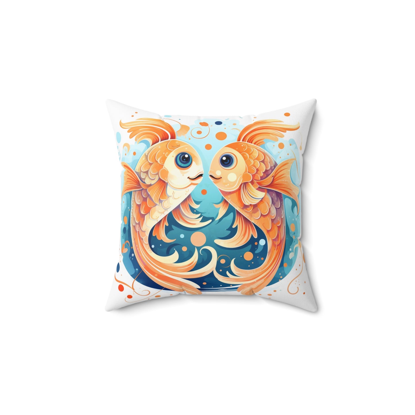 Charming Cartoon Fish Pisces - Dreamy Zodiac Illustration - Spun Polyester Square Pillow