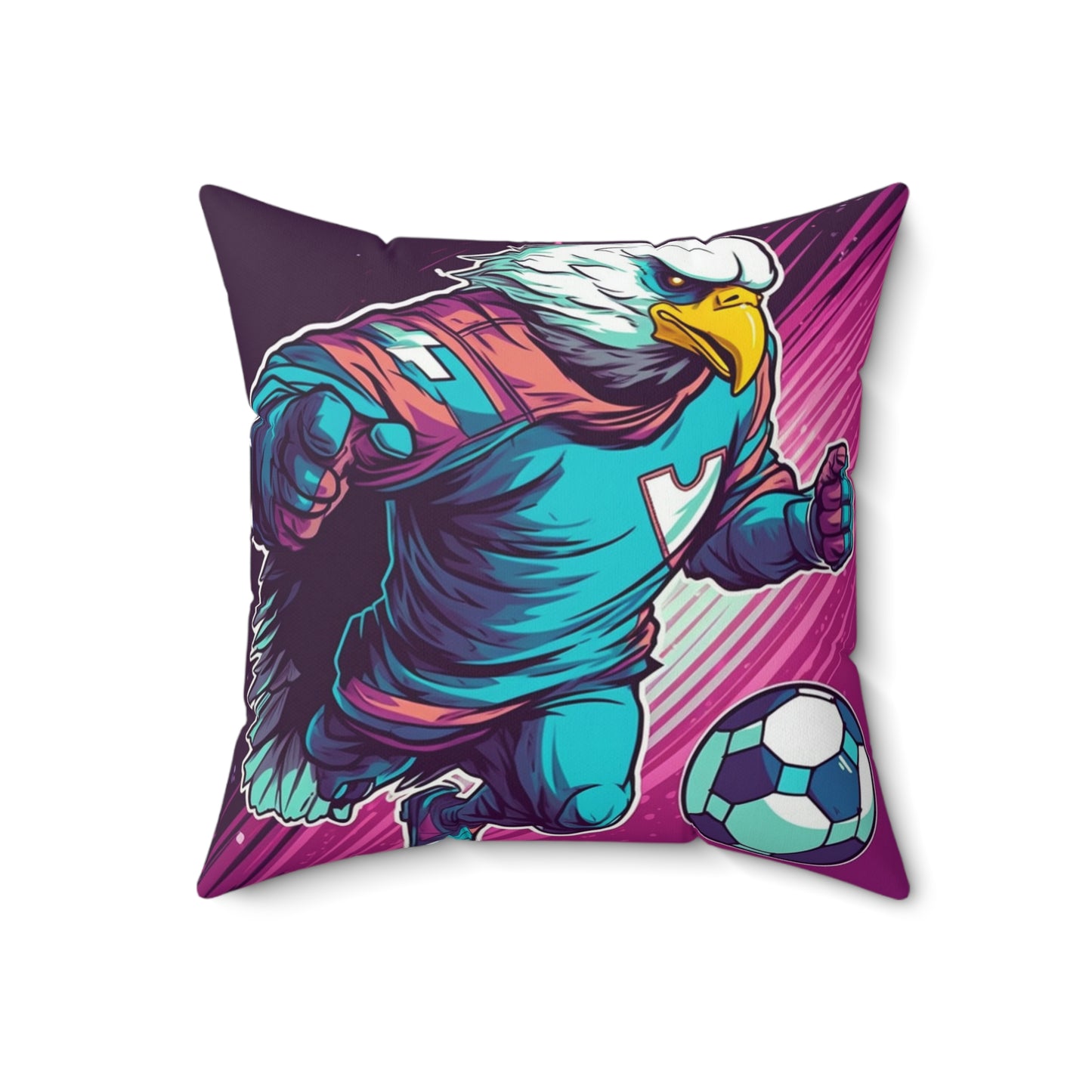 American Bald Eagle Soccer Sport Player Graphic Spun Polyester Square Pillow