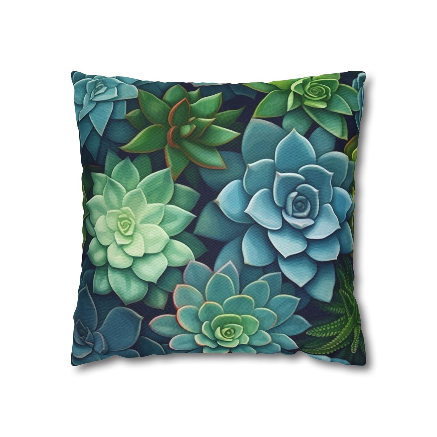 Minimalist Succulent Array - Vibrant Botanical Pattern Spun Polyester Square Pillow Case