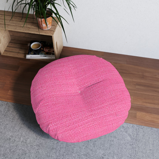 Doll-Like Pink Denim Designer Fabric Style - Tufted Floor Pillow, Round