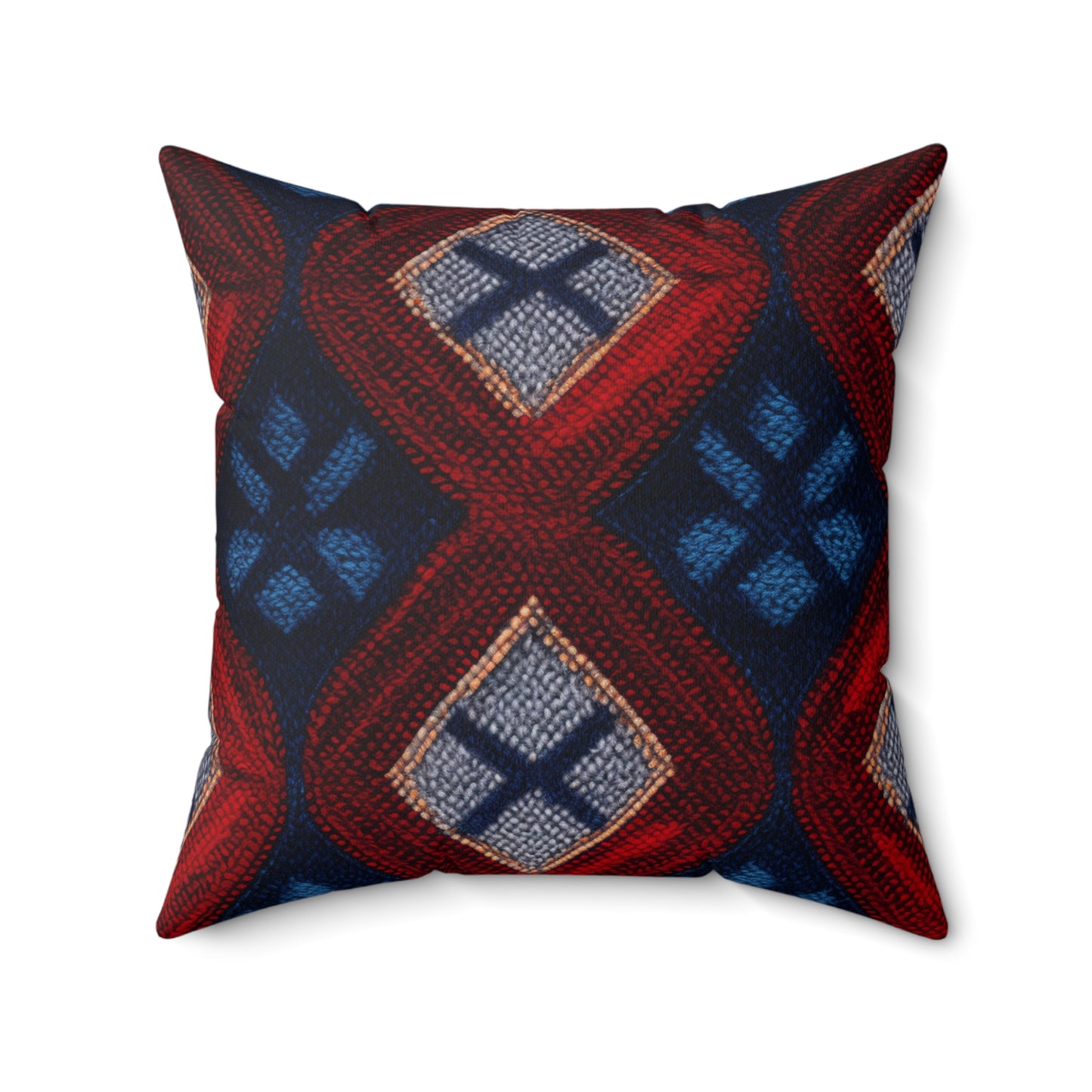 Moquette Majesty: Red & Blue Woolen Wonders - Spun Polyester Square Pillow