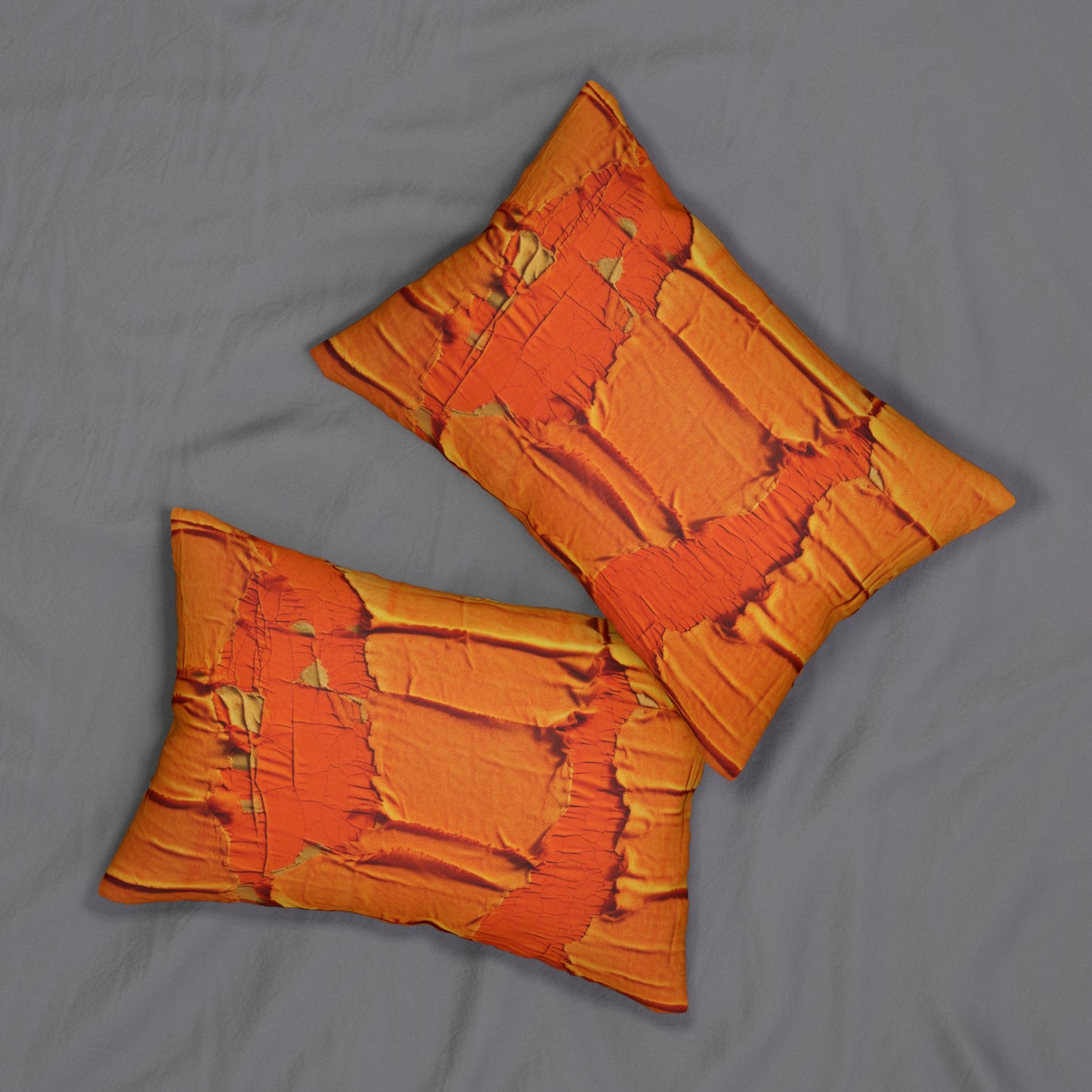 Fiery Citrus Orange: Edgy Distressed, Denim-Inspired Fabric - Spun Polyester Lumbar Pillow