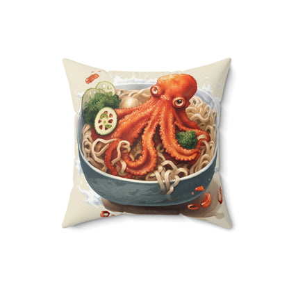 Ramen Octopus Bowl Anime Japanese Traditional Style - Spun Polyester Square Pillow