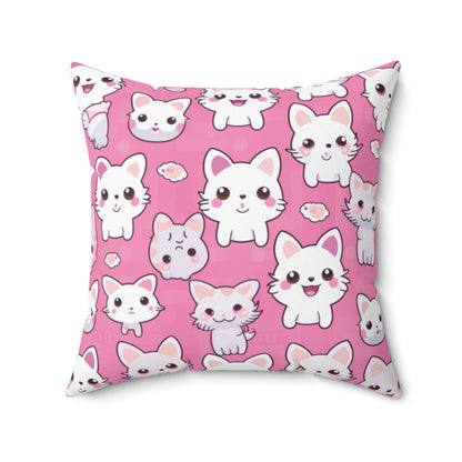 Adorable Cartoon-Style Anime Kitten, Cat, Kitty Pattern - Cute and Colorful - Spun Polyester Square Pillow